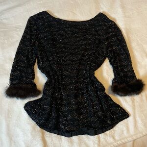 MARINA vintage silk bead and fur formal top